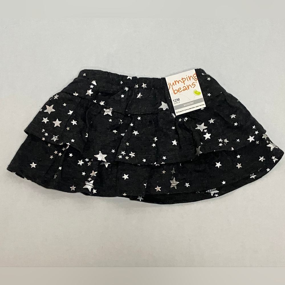 NWT Black Tiered Ruffle "Scooter" Skirt With Silver Stars Size 12 Months